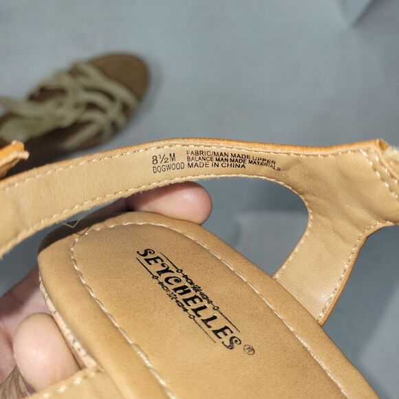 Seychelles Sandals Womens Size 8.5 Beige Leather Skin Block Heel Back Strap - Picture 13 of 13